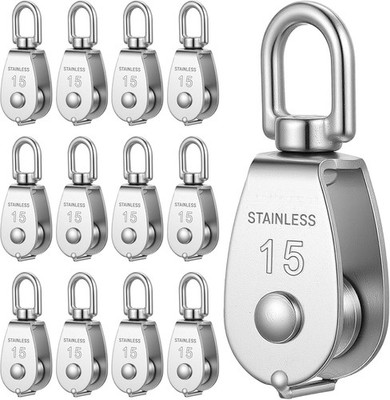12 Pack M15 Pulleys for Rope, 304 Stainless Steel Wire Rope Cable Pulley, Heavy