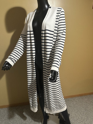 CAbi Women's Ivory Navy Striped Knit Open Cardigan Sweater Long Sleeve L