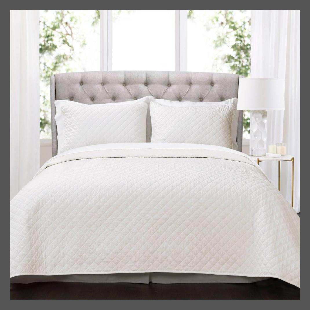 Lush Décor 3шт King Ava Diamond Oversized Cotton Quilt Set Off-White