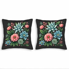 Set of 2 Decorative Throw Pillow Covers 18x18in - Vibrant Floral Design