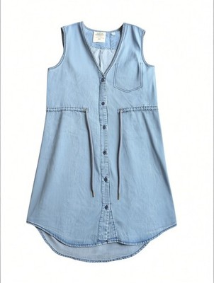 Cheap Monday Denim Look Lyocell Shirt Dress XS Blue Sleeveless Button Front