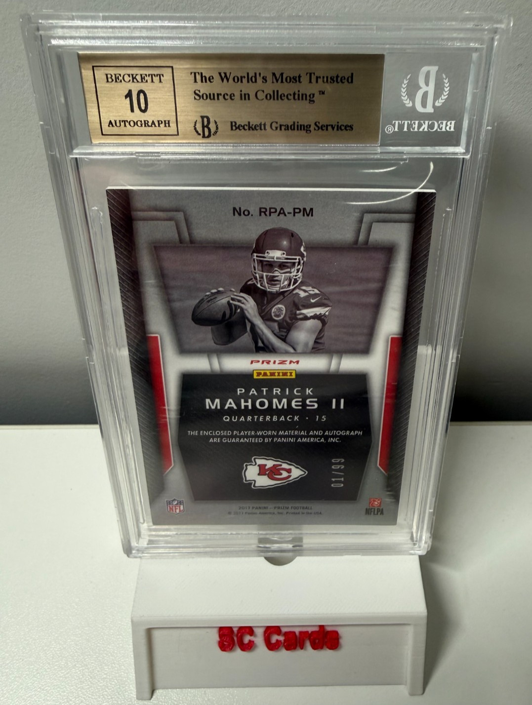 Patrick Mahomes 2017 Panini Prizm Rookie Patch Silver RC Auto 01/99 BGS 9.5 view 2