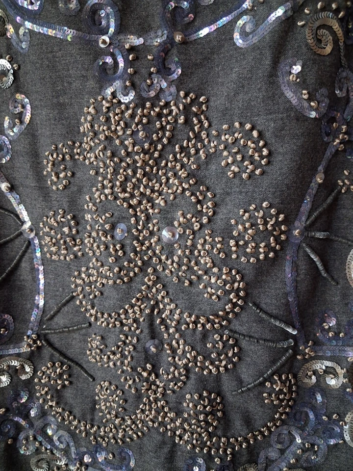 Falda Marina Rinaldi Talla 35 Bordada Lentejuelas Tul, Lana, Azul/Gris Foto 3 de 4