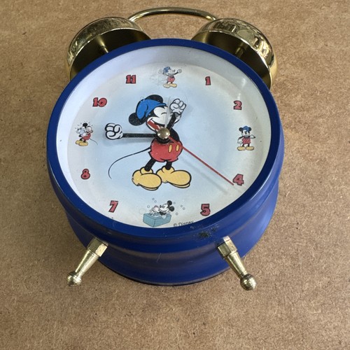 Vintage Disney Mickey Mouse Alarm Clock Blue and Gold - Picture 4 of 5
