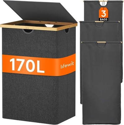 170-liter three-layer laundry basket with lidextra-large bamboo laundry basket  