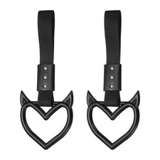 2Pcs Evil Heart Shaped Car Handle Straps Black Black Strap