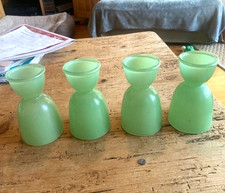 VINTAGE FIRE KING GREEN EGG GLASSES-4-PREOWNED-MATCHING SET-FEW SCUFFS-4.5" TALL