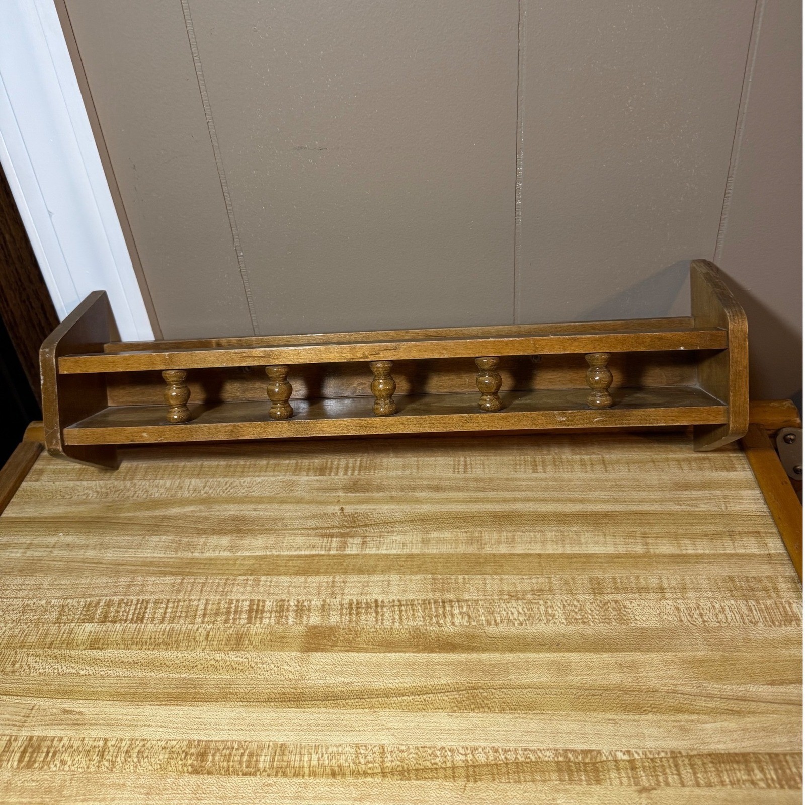 Vintage Wood Wall Mount Spice Rack Brown Shelf