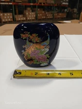 Vintage 1960's Japanese Moriage Cobalt Blue Hand-gilded Peacock Porcelain Bud...