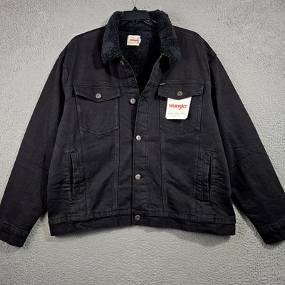 Wrangler Denim Sherpa Jacket Mens 2XL XXL Black Trucker Outdoor Cowboy Biker NWT