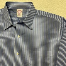 Brooks Brothers Dress Shirt Mens 16-33 Blue Striped Traditional Fit Non-Iron