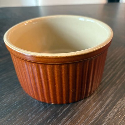 Vintage Pearsons of Chesterfield Brown Stoneware Covered soufflé Ramekin Dish