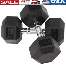 Rubber Hex Dumbbells Pair 35lbs Non-Slip Grip Home Gym Weight Training Equipment