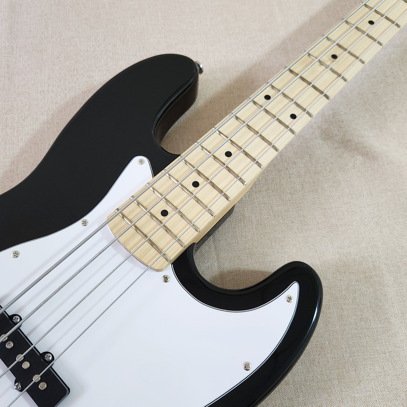 4 String Black Electric Bass Guitar Mahogany BD Maple FretBD Neck White PickGD