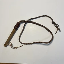 Vintage Braided Leather Cowboy Toy Bullwhip Wooden Handle -  Western Collectable