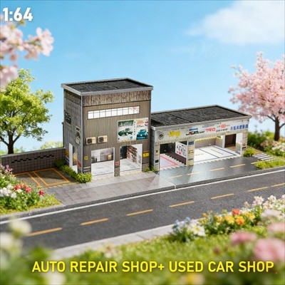 1/64 Diorama Garagen Modell Mit LED Reparatur Werkstatt Szene Parkplatz Model DE
