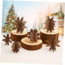 12 Pcs Winter Wooden Snowflake Table Decor 3D Snowflake Tabletop Natural Brown