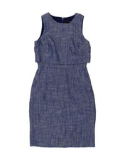 J. CREW Womens Sleeveless Sheath Dress US 0 XS Blue Chevron Linen CC49