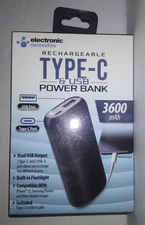 Electronic Necessities Rechargeable Type-C & USB Power Bank 3600mAh  Flashlight