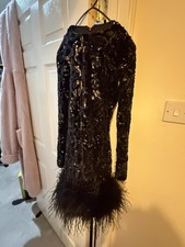 Club L London Black Sequin Party Dress Size 8 With Faux Feather Trim