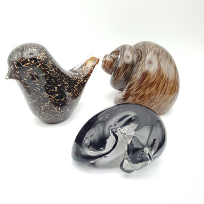 Wedgwood Schnecke & Vogel Briefbeschwerer mundgeblasenes Glas & schlafende Katze Briefbeschwerer 