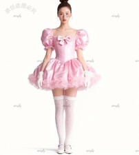 Glam Pink Short Evening Dress With Bow Sexy Mini Satin Prom Cosplay Cocktail 