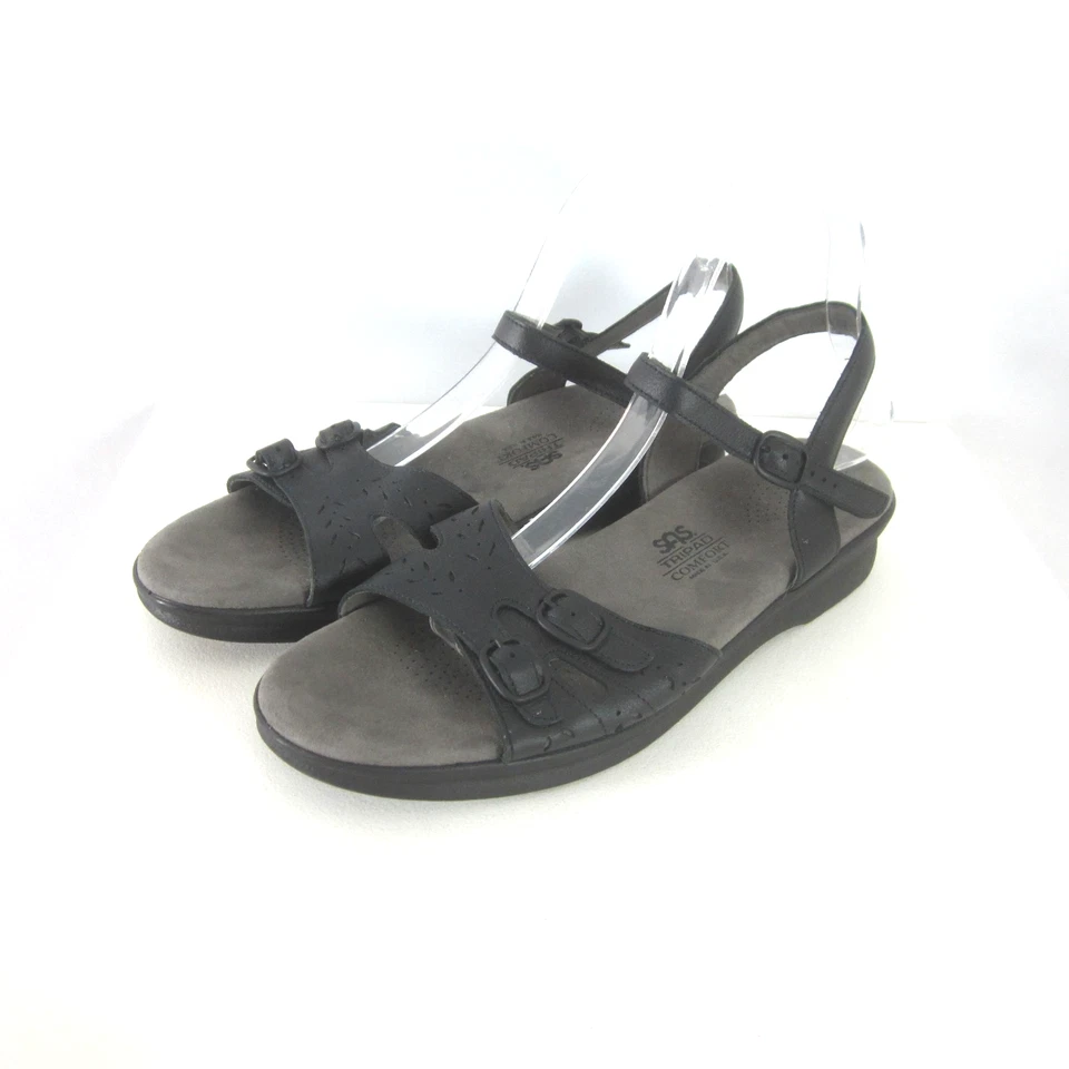 SAS Womens 11 N Narrow Duo Black Leather Buckle Strap Sandals 11N Comfy 07931872 - Image 2 of 4