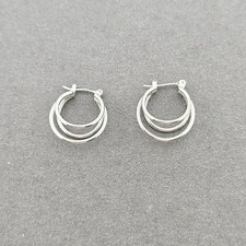 Silver Tone Layered Hoop Earrings Small 3/4in Dainty Elevated Basic Everyday