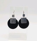 Sterling Silver Vintage Modernist Onyx Disc Dangle Earrings 1.85" — photo 2