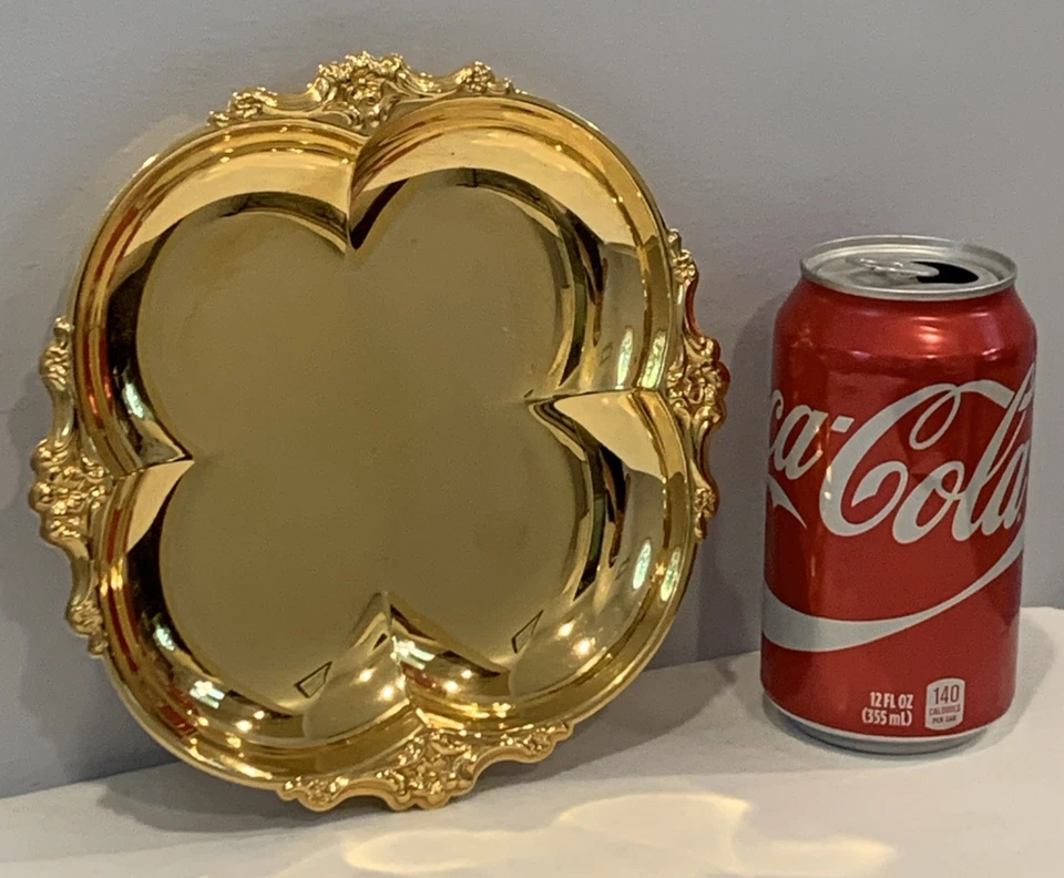 VTG International Silver Comp 24Kt Gold Electroplate Clover Shape Dish w/Sticker - Image 2 of 4