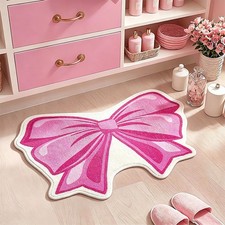 Pink Bow Bathroom Rug Cute Mat Non Slip Plush Soft Carpet Coquette Decor Girls