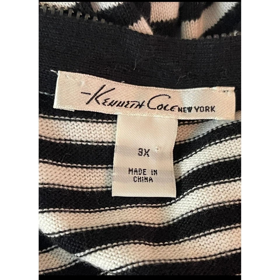 Cárdigan largo suéter Kenneth Cole para mujer negro blanco a rayas cremallera frontal 3X Foto 3 de 4