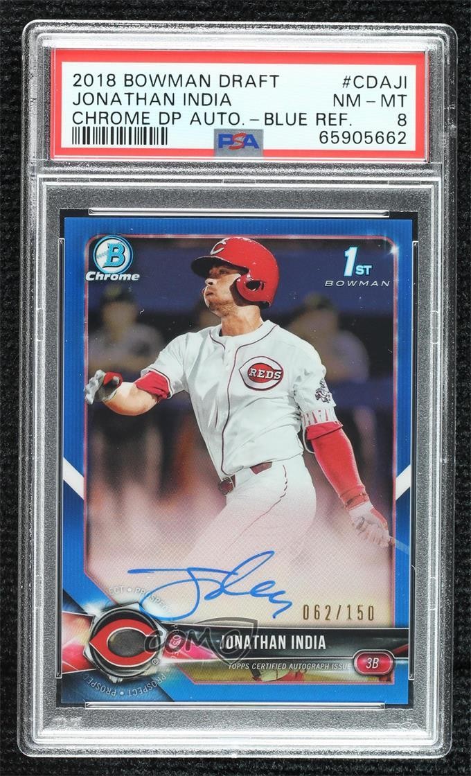 2018 Bowman BOWMAN DRAFT CHROME DRAFT PICKS AUTOGRAPHS Blue Refractor #CDAJI Jonathan India front
