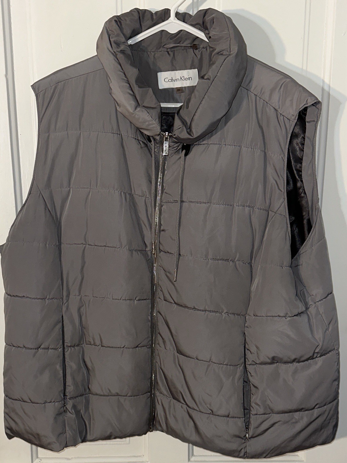 Calvin Klein Women's Full Zip Gray Puffer Knit Outerwear Vest Size 3X Warm Cozy