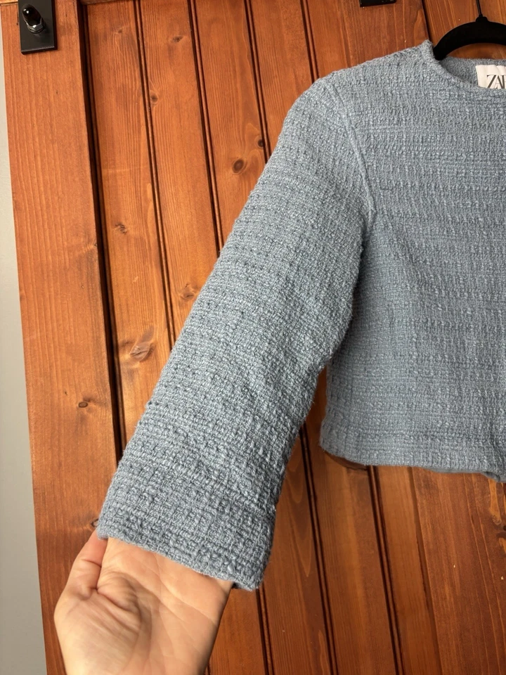 ZARA Kids Girl Light Blue Tweed Jacket Textured Blazer Size 13-14 Years - Image 4 of 4