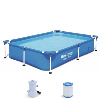 Rechteck Swimmingpool BESTWAY Steel Pro Frame mit Filter + Pumpe 221x150x43cm