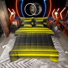 Ombre 7 Piece Bedding Set Abstract Art Comforter Set Twin Black Light Yellow