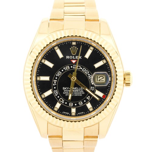 2019 PAPERS Rolex Sky-Dweller BLACK 18K Yellow Gold Fluted 42mm 326938 Watch BOX
