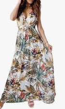 CheChury Womens Boho Beach Maxi Dress Summer Sleeveless V-Neck Floral Size M