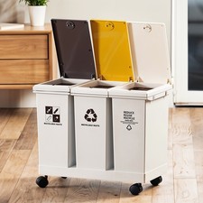 24/60L Mobile Recycling Dustbins Kitchen Rubbish 2/3 Compartment Waste Trash Can