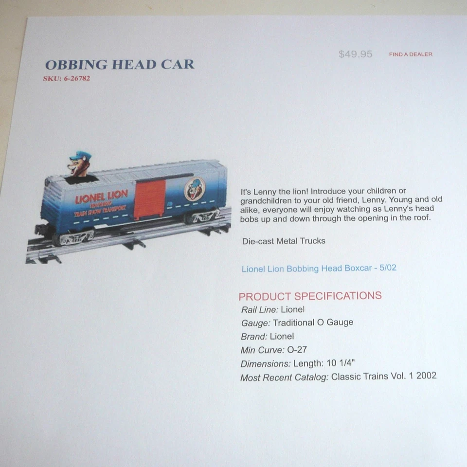 Lionel 26782 Lion Bobbing Head Car  New - Image 3 of 3
