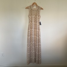 Guess Janet Macramé Ribbon Crochet Maxi Dress Sz M Chevron Sand Combo Open Back