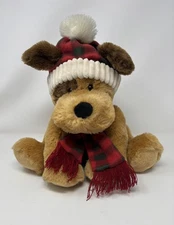 St. Jude’s Puppy Dog Plaid Hat Scarf Brown Plush Stuffed Animal 13" HugFun Int