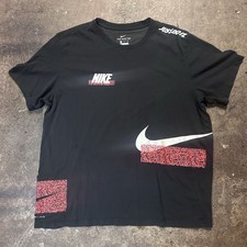 Nike DriFit Men’s XL T-shirt Red Black Aop Swoosh Logo Short Sleeve Athletic