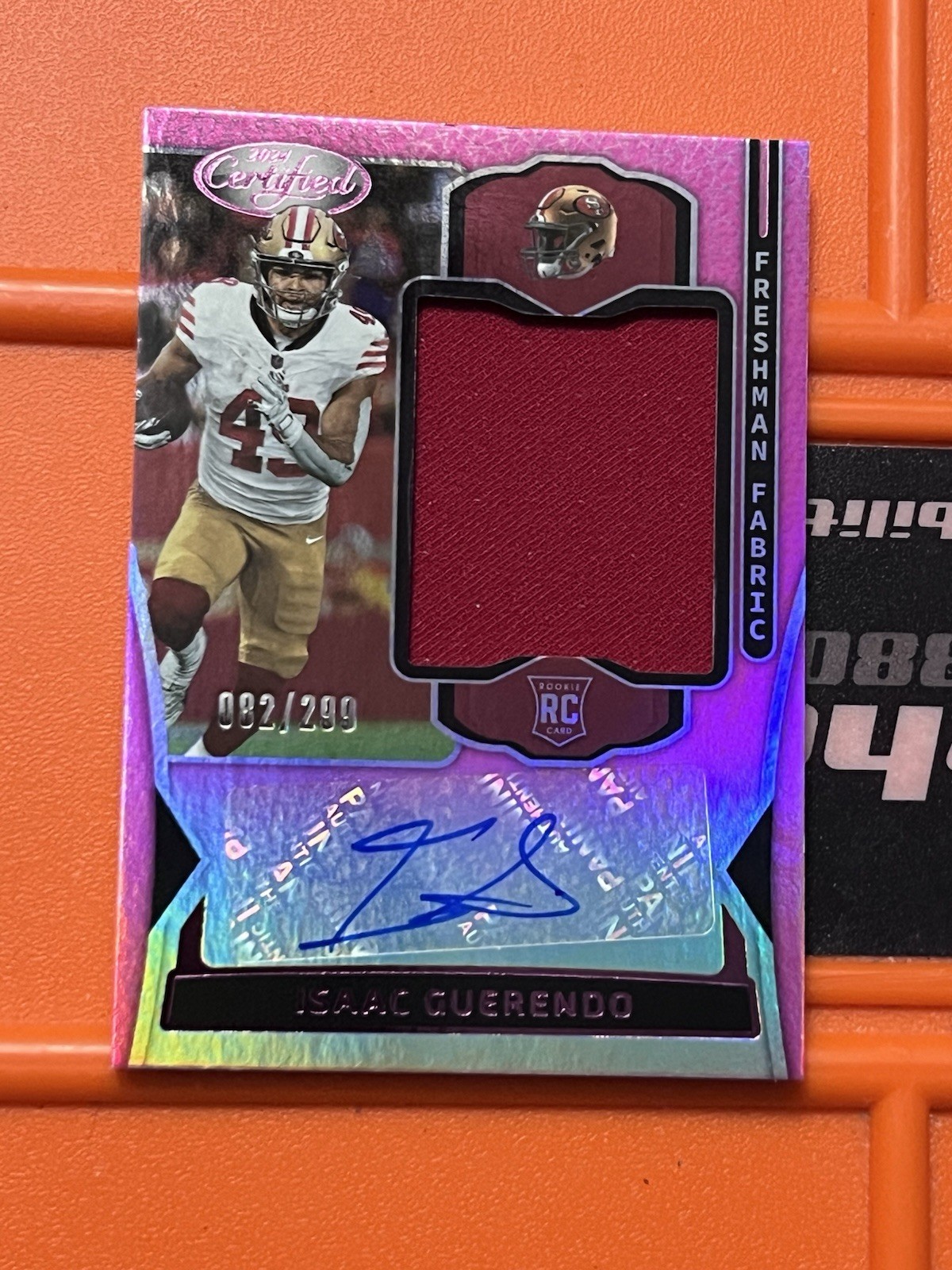 2024 Panini Certified - Freshman Fabric Mirror Signatures Isaac Guerendo #FMS-IGO Pink /299 (AU, MEM, RC)