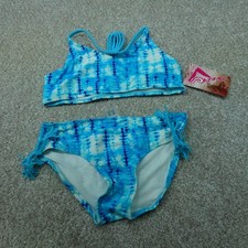 Kanu Surf Swimsuit Girls 12 Aqua Blue 2 Piece Bikini Tassel Willow 6552