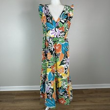 Maggie L 12 Dress Maxi Colorful Floral Vacation Resort Tropical Tiered Ruffle 