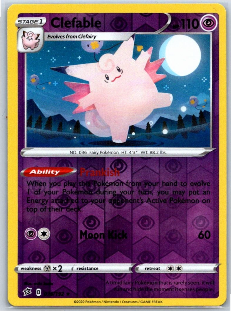 Clefable Reverse Holo SWSH02: Rebel Clash 075/192 LP Pokémon Card