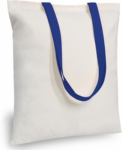 TOPDesign 12-Pack Economical 16"x15" Cotton Tote Bag, Medium, Blue/Natural
