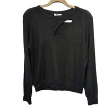 LNA Women's Sz S Black Knit Long Sleeve Laser Cut-Out Sweater Soft Made In USA